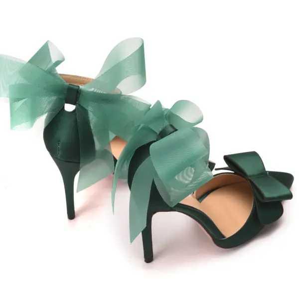 Schöne Schwarz Ball Sandalen Damen 2021 Knöchelriemen Schleife 11 cm Stilettos Spitzschuh Sandaletten Hochhackige