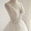 Chic / Belle Champagne Robe De Mariée 2018 Princesse Perlage Paillettes En Dentelle V-Cou Dos Nu Sans Manches Longue Mariage