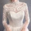 Elegant White Wedding Dresses 2018 A-Line / Princess Appliques Lace High Neck Backless Long Sleeve Chapel Train Wedding