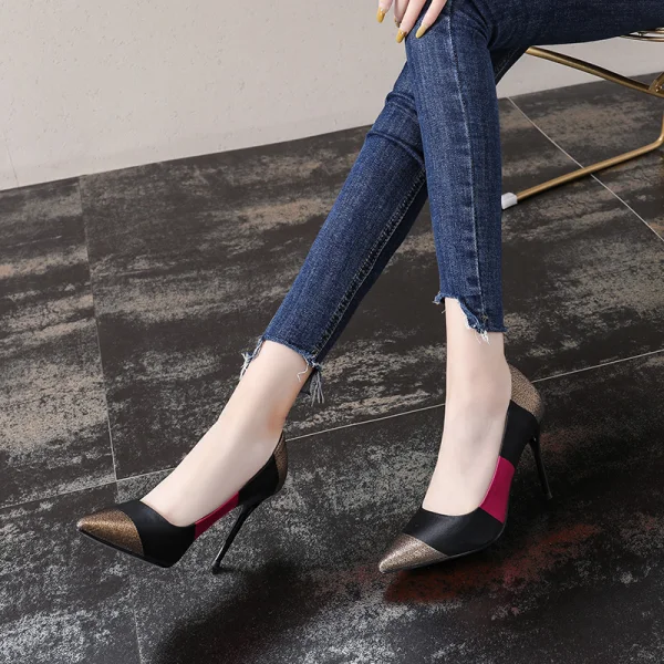 Fine Multi-Farger Glitter Konkurranse Pumps 2021 10 cm Stiletthæler Spisse Pumps Høyhælte