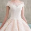 Elegant Champagne Wedding Dresses 2018 Ball Gown Appliques Lace Scoop Neck Short Sleeve Floor-Length / Long Wedding