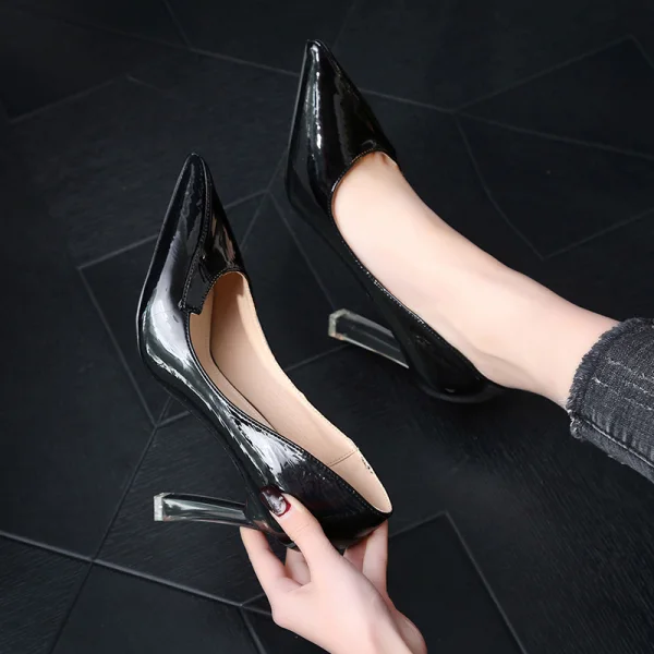 Schöne Beige Büro OL Lackleder Pumps 2021 9 cm Stilettos Spitzschuh Pumps Hochhackige