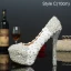 Scintillantes Charmant Argenté Faux Diamant Chaussure De Mariée 2021 Cuir En Dentelle Fleur 14 cm Talons Aiguilles Bottines À Bout Rond Mariage Escarpins Talons Hauts
