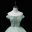 Elegant Sage Green Sequins Prom Dresses 2022 Ball Gown Off-The-Shoulder Sleeveless Rhinestone Butterfly Beading Backless Pearl Floor-Length / Long Formal Dresses