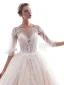Elegant Champagne Wedding Dresses 2019 A-Line / Princess Short Sleeve Beading Lace Flower Scoop Neck Backless Floor-Length / Long