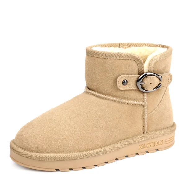 Mote Damesko 2017 Svart Lær Ankel Suede Spenne Casual Vinter Flate Snow Boots