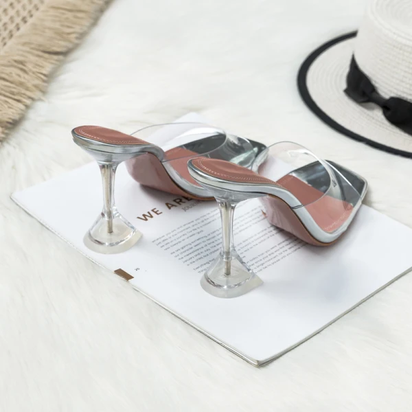 Transparent Summer Silver Street Wear Womens Sandals 2020 9 cm Stiletto Heels Open / Peep Toe Sandals