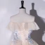 Elegant Champagne Prom Dresses 2022 Ball Gown Off-The-Shoulder Pearl Lace Flower Short Sleeve Floor-Length / Long Formal Dresses
