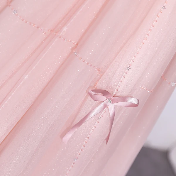Lovely Blushing Pink Bow Beading Prom Dresses 2024 A-Line / Princess Strapless Sleeveless Backless Floor-Length / Long Prom Formal Dresses