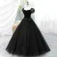 Élégant Noire Paillettes Robe De Bal 2023 Robe Boule Encolure Carrée Manches Courtes Dos Nu Longue Promo Robe De Ceremonie