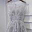 Modest / Simple Silver Wedding Party Dresses Bridesmaid Dresses 2017 Lace Flower Sequins Pearl Scoop Neck Sleeveless Short A-Line / Princess