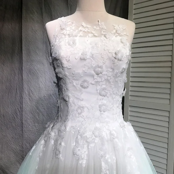 Chic / Beautiful Gradient-Color Prom Dresses 2018 Ball Gown Beading Appliques Lace Scoop Neck Backless Sleeveless Floor-Length / Long Formal Dresses