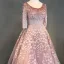 Chic / Beautiful Blushing Pink Prom Dresses 2018 Ball Gown Appliques Lace Handmade  Beading Crystal Sequins Scoop Neck 3/4 Sleeve Sweep Train Formal Dresses