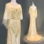 Luxe Ivoire Robe De Soirée 2018 Trompette / Sirène Perlage Perle Faux Diamant Paillettes Encolure Dégagée Dos Nu 3/4 Manches Train De Balayage Robe De Ceremonie