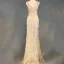 Luxury / Gorgeous Champagne Evening Dresses  2018 Trumpet / Mermaid Beading Tassel U-Neck Backless Sleeveless Floor-Length / Long Formal Dresses