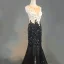 Luxury / Gorgeous Black Evening Dresses  2018 Trumpet / Mermaid Appliques Lace Beading Crystal Rhinestone Scoop Neck Sleeveless Floor-Length / Long Formal Dresses