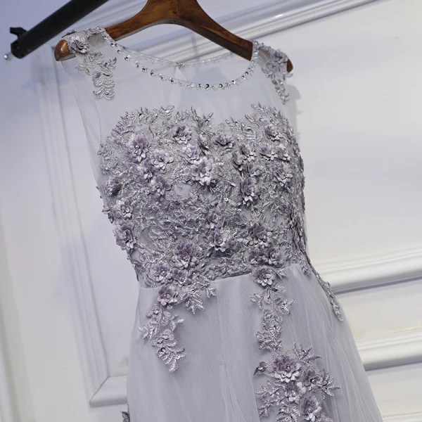 Modest / Simple Wedding Party Dresses 2017 Lace Flower Sequins Scoop Neck Ankle Length Sleeveless A-Line / Princess Bridesmaid Dresses