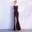Elegante Schwarz Abendkleider 2018 Mermaid Pailletten Gespaltete Front Rundhalsausschnitt Ärmellos Lange Festliche Kleider