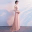 Modest / Simple Pearl Pink Bridesmaid Dresses 2018 A-Line / Princess Bow Scoop Neck Backless Sleeveless Sweep Train Wedding Party Dresses