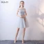 Chic / Beautiful Grey Bridesmaid Dresses 2018 A-Line / Princess Bow Sleeveless Backless Short Wedding Party Dresses