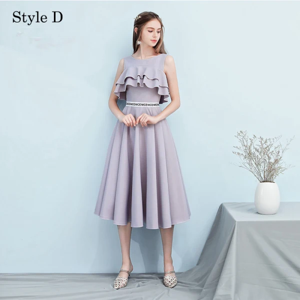 Simple Gris Robe Demoiselle D'honneur 2018 Princesse Sans Manches Dos Nu Thé Longueur Robe Pour Mariage