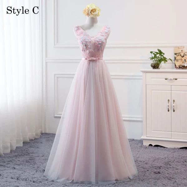 Chic / Beautiful Blushing Pink Bridesmaid Dresses 2018 A-Line / Princess Appliques Bow Lace Backless Floor-Length / Long Wedding Party Dresses