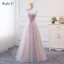 Chic / Beautiful Blushing Pink Bridesmaid Dresses 2018 A-Line / Princess Appliques Bow Lace Backless Floor-Length / Long Wedding Party Dresses