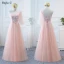 Elegant Pearl Pink Wedding Party Dresses 2018 A-Line / Princess Appliques Lace Bow Backless Floor-Length / Long Bridesmaid Dresses