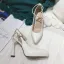 Fashion Black Evening Party Pierced Pumps 2021 Leather Ankle Strap 10 cm Stiletto Heels Pointed Toe Pumps High Heels
