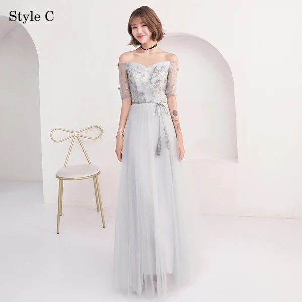 Abordable Gris Robe Demoiselle D'honneur 2018 Princesse En Dentelle Noeud Dos Nu Longueur Cheville Robe Pour Mariage