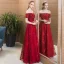 Modern / Fashion Burgundy Evening Dresses  2018 A-Line / Princess Beading Crystal Lace Flower Off-The-Shoulder Backless Short Sleeve Floor-Length / Long Formal Dresses