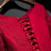 Schöne Rot Festliche Kleider Abendkleider 2017 Spitze Blumen Pailletten Rundhalsausschnitt 1/2 Ärmel Knöchellänge A Linie