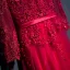 Chic / Beautiful Red Formal Dresses Evening Dresses  2017 Lace Flower Sequins Pearl 3/4 Sleeve V-Neck Ankle Length A-Line / Princess