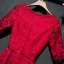 Chic / Belle Rouge Robe De Ceremonie 2017 En Dentelle Fleur Encolure Dégagée 1/2 Manches Longueur Cheville Princesse Robe De Soirée