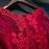 Chic / Belle Rouge Robe De Ceremonie 2017 En Dentelle Fleur Lanières Encolure Dégagée 1/2 Manches Longueur Cheville Empire Robe De Soirée