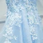 Elegant Sky Blue Wedding Party Dresses 2017 Empire Lace Flower Beading Scoop Neck Short Sleeve Tea-length Bridesmaid Dresses