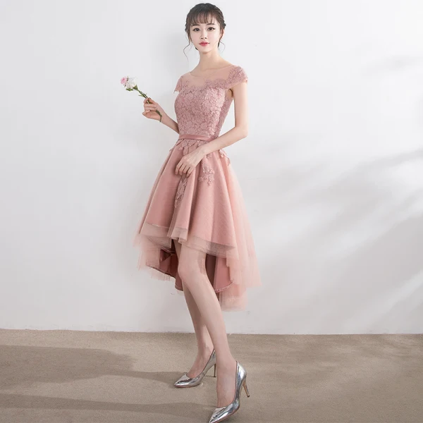 Lovely Graduation Dresses 2017 A-Line / Princess Lace Flower Strappy Scoop Neck Short Sleeve Backless Formal Dresses