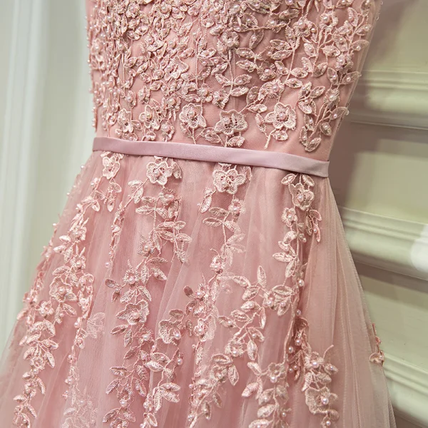 Chic / Beautiful Bridesmaid Dresses 2017 A-Line / Princess Lace Flower Pearl Strappy Sleeveless Ankle Length Wedding Party Dresses