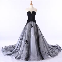 Chic / Belle Robe De Bal 2017 Bustier Sans Manches Dos Nu Appliques En Dentelle Chapel Train Volants Robe Boule Robe De Ceremonie
