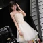 Sexy Champagne Graduation Dresses 2017 A-Line / Princess Lace Flower Bow Backless Strapless Sleeveless Short Formal Dresses