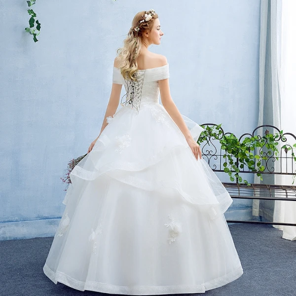 Elegant Wedding Dresses 2017 Ball Gown Flower Lace Backless Sequins Off-The-Shoulder Short Sleeve Floor-Length / Long