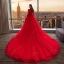 Wedding Dresses Red Zipper Up Appliques Crystal Flower Lace Cathedral Train Lace Tulle High Neck Wedding Fall Spring Summer 3/4 Sleeve Chic / Beautiful Ball Gown 2018