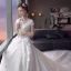 Luxury / Gorgeous Ivory Wedding Dresses 2018 Ball Gown Appliques Lace Flower Sequins V-Neck Backless Short Sleeve Royal Train Wedding