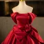 Elegant Burgundy Prom Dresses 2025 Ball Gown Off-The-Shoulder Bow Short Sleeve Backless Floor-Length / Long Formal Dresses