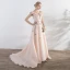 Élégant Rose Bonbon Robe De Ceremonie Princesse 2017 En Dentelle Fleur Noeud Perlage Dos Nu V-Cou Manches Courtes Tribunal Train Robe De Bal