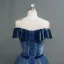 Modern / Fashion Navy Blue Evening Dresses  2018 A-Line / Princess Star Suede Bow Scoop Neck Short Sleeve Floor-Length / Long Formal Dresses