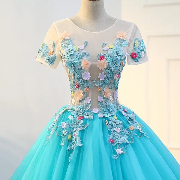 Traditional Jade Green Prom Dresses 2018 Ball Gown Appliques Lace ...