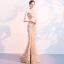 Chinese style Champagne Evening Dresses  2018 Trumpet / Mermaid Sequins Rhinestone High Neck Sleeveless Floor-Length / Long Formal Dresses