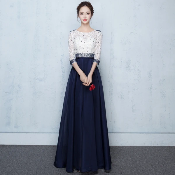 Elegant Formal Dresses 2017 A-Line / Princess Lace Flower Beading Sequins 3/4 Sleeve Scoop Neck Ankle Length Prom Dresses
