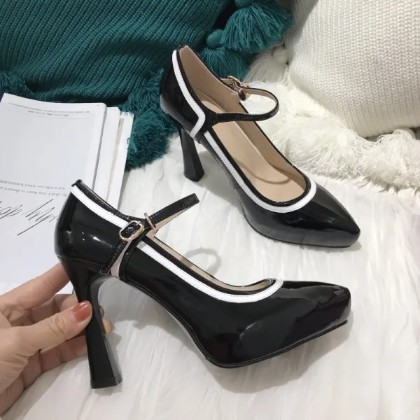 Simple Noire Promo Cuir Escarpins 2021 11 cm Talons Aiguilles À Bout Pointu Escarpins Talons Hauts